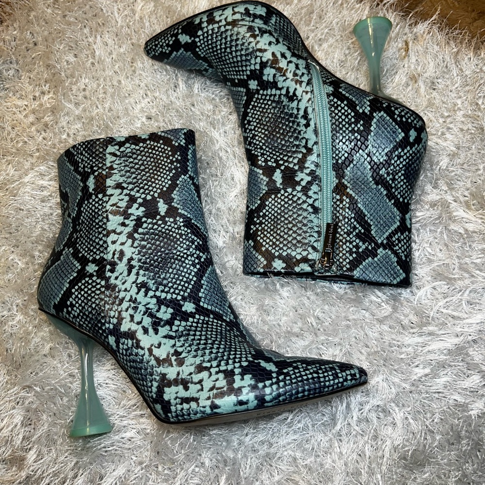 Gianni Bini Blue Snake Print Ankle Boots - Picture 2 of 7